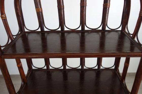 Vintage rotan en bamboe Boekenkast met 5 planken, Boekenkasten, Bruin (foto 7 van 13)