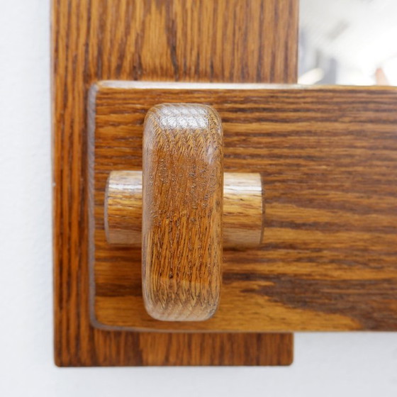 Image 1 of Specchio da parete brutalista con cornice in legno massello - anni '60