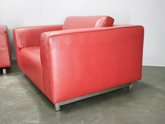 Fauteuils Lounge Oversize en Cuir Rouge et Ottoman Wittmann, Autriche (photo 16 of 20)