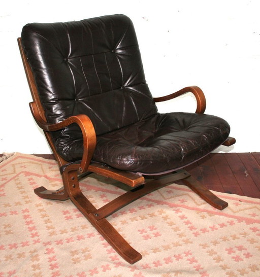 Midcentury Scandinavische fauteuil met lederen kussen