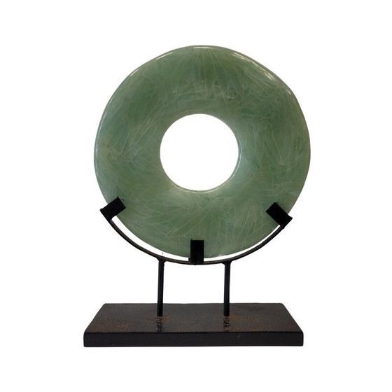 Image 1 of Vintage double disc sculpture in celadon-colored mineral, China
