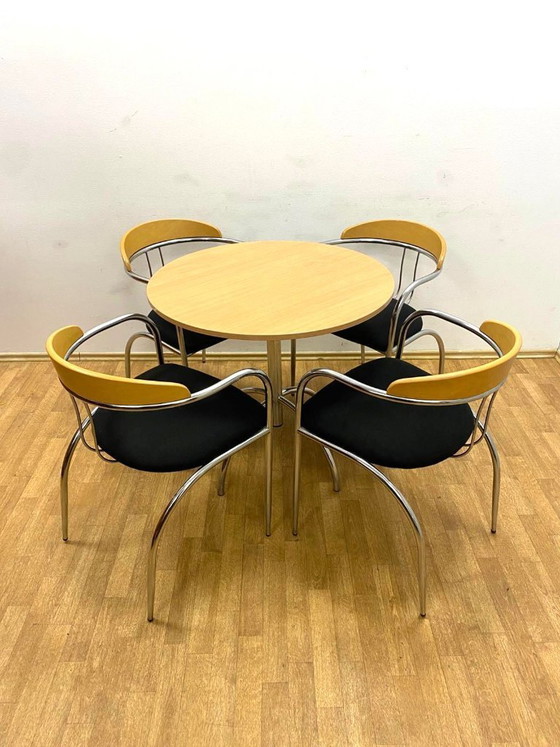 Image 1 of Set da pranzo, stile metà secolo, struttura in tubi cromati, anni '70