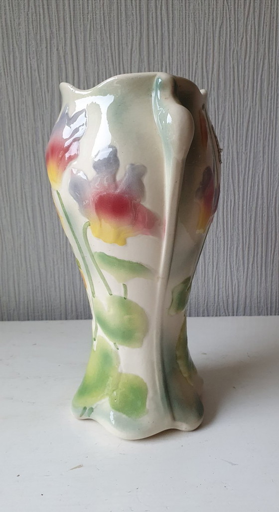 French Barbotine Vase St. Clément - Art Nouveau Style 26 cm, Saint-Clément, Ceramic, Multi Color (photo 2 of 13)
