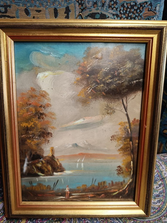 Antique Italian Oil Paintings on Panel with Gold Leaf Frame, Early 20th Century – Paintings & Drawings, Wood (photo 5 of 7)