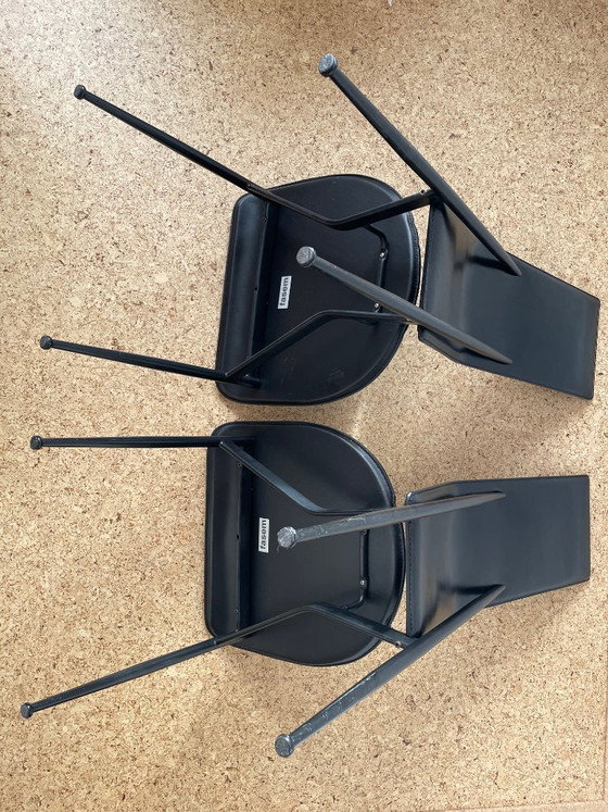 Image 1 of 2x vintage black leather Fasem S44 dining chairs
