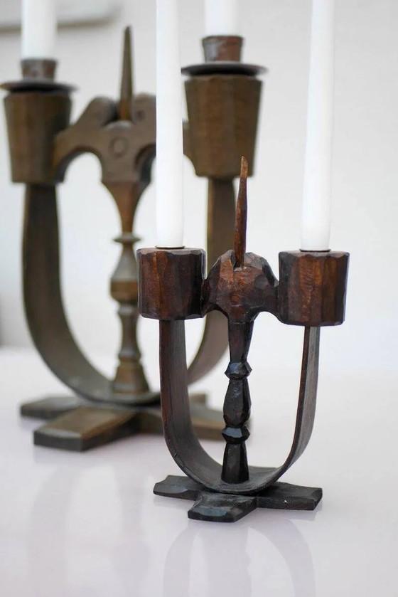 Image 1 of Bougeoirs en bois suédois de Taserud, 1955, lot de 2