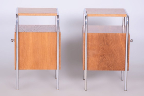 Paire de tables de chevet Bauhaus restaurées, par R. Slezák, chromées, tchèques, années 1930 – Tables de nuit (photo 9 of 10)