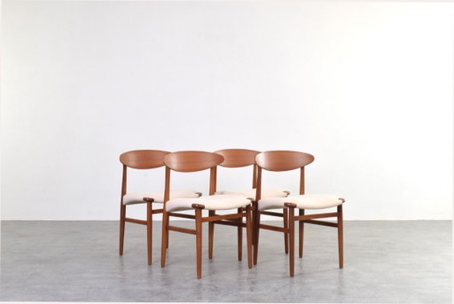 Mid-Century Danish Teak Dining Chairs by Ejner Larsen & Aksel Bender Madsen, 1960s, Set of 4. – eetkamerstoelen, Wood, Wool