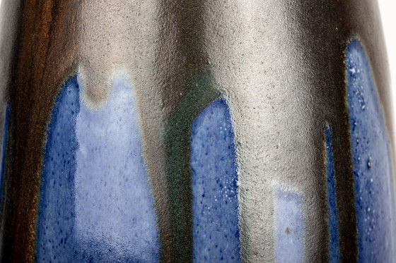 Image 1 of Large Art-Deco vase in blue glazed ceramic by Léon Pointu, Grès de Puisaye, 1920.