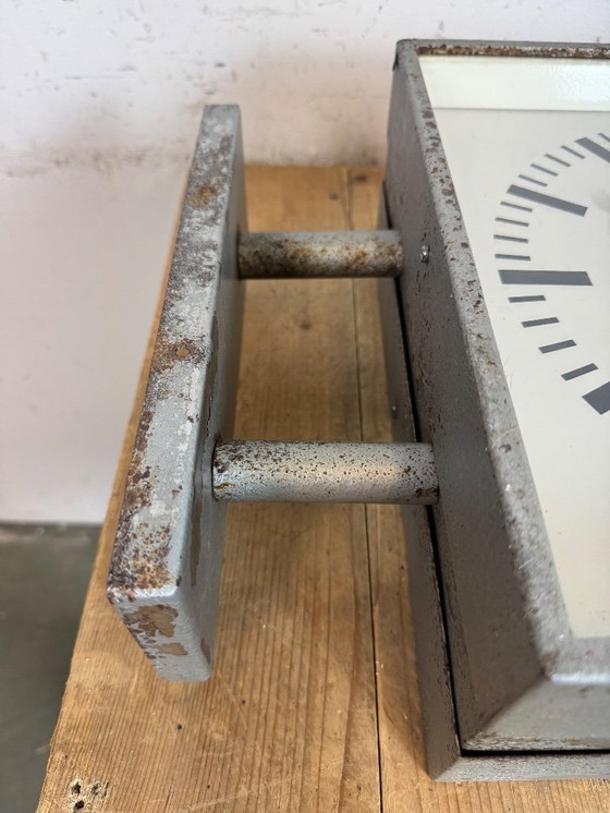 Image 1 of Industrial Square Double Sided Factory Wall Clock from Pragotron, 1970s