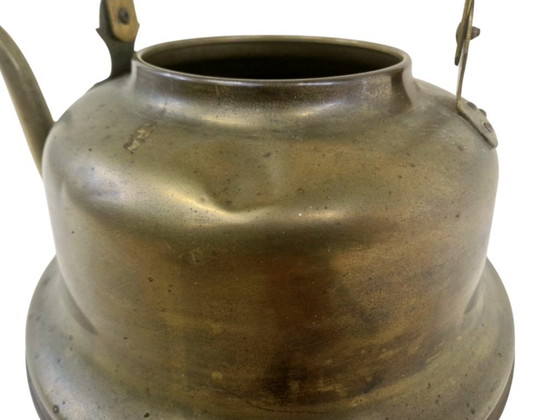 Image 1 of Vintage brass tea kettle with porcelain handle – country style