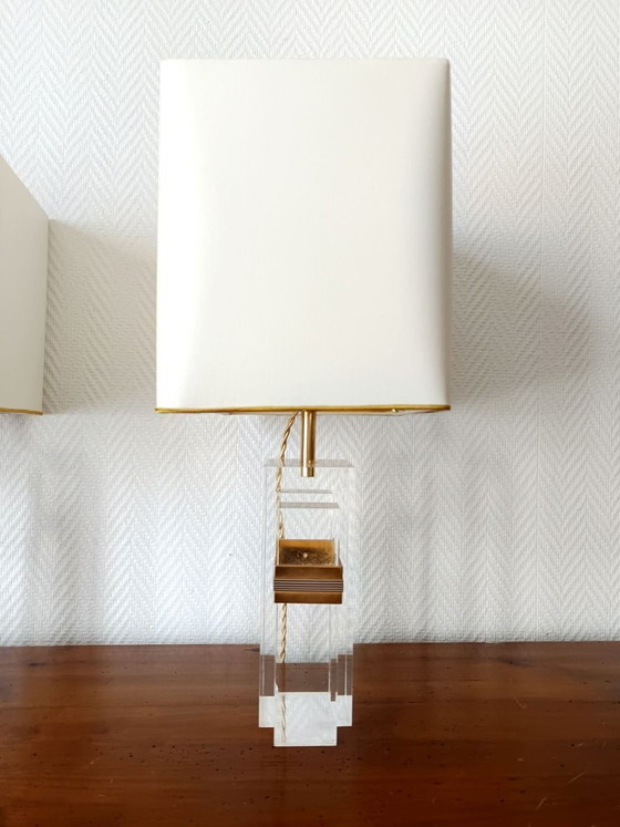 Image 1 of 2x Hollywood Regency Plexiglas Lampen 1970