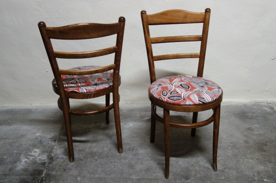 Pair of vintage Baumann bistro chairs, Dining chairs, Wood, Textile, Brown (photo 3 of 10)