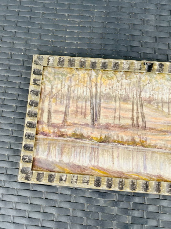 Image 1 of Belgian watercolor, Pond in the forest near Chevetogne, signed J. Dupont