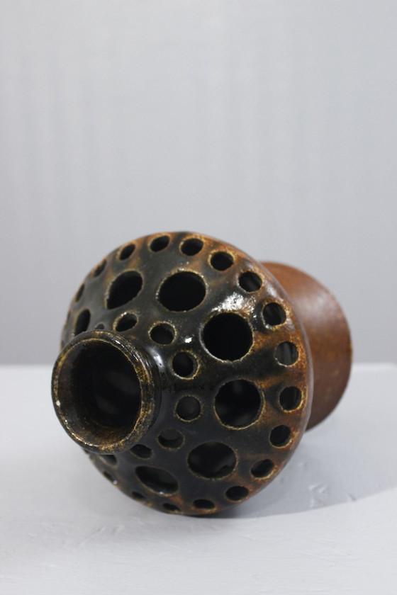 Image 1 of Cerámica Accolay - Jarrón de flores esmaltado marrón, Francia, circa 1950