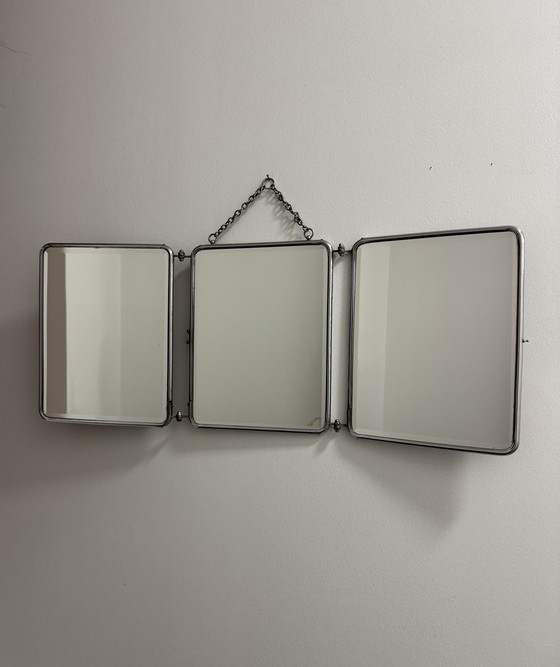 Image 1 of 1950s beveled triptych barber mirror