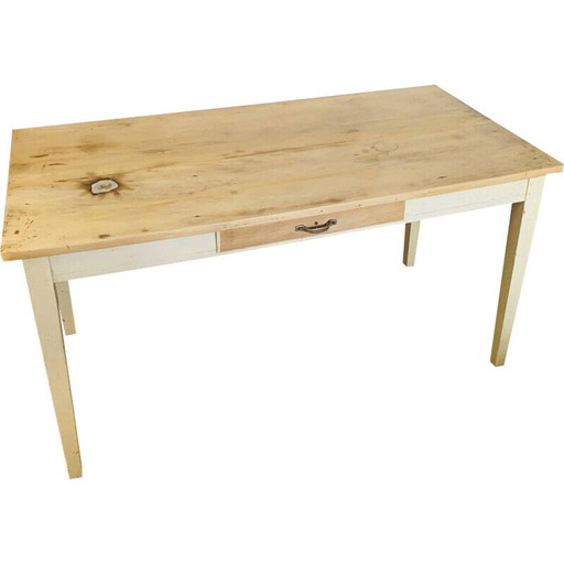 Tavolo da fattoria vintage in legno grezzo con cassetto