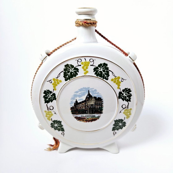 Image 1 of Vintage Large Hollohaza Porcelain Decor Flask | Hungarian Traditional Palinka Bottle | Decorative Folk Art Spirit Decanter