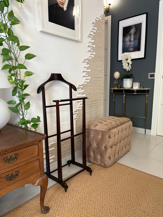 Image 1 of Mid century rustic Valet stand vintage appendiabiti dress rack wooden clothes design dressboy italian organizer servomuto gentle