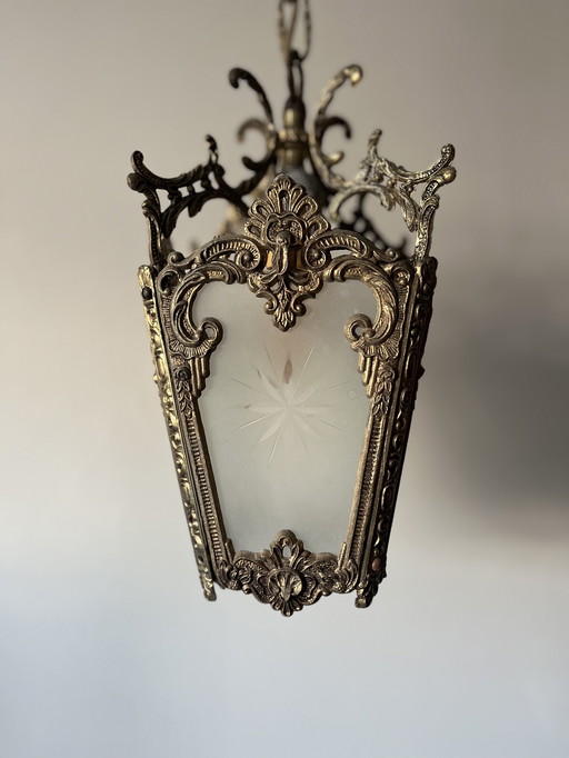 Antike Pendelleuchte aus Messing in Goldoptik