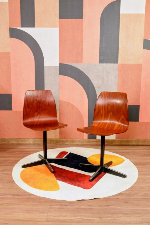 Paar Kinderstühle aus Sperrholz, Vintage-Stil, Metallbeine, 1970er Jahre