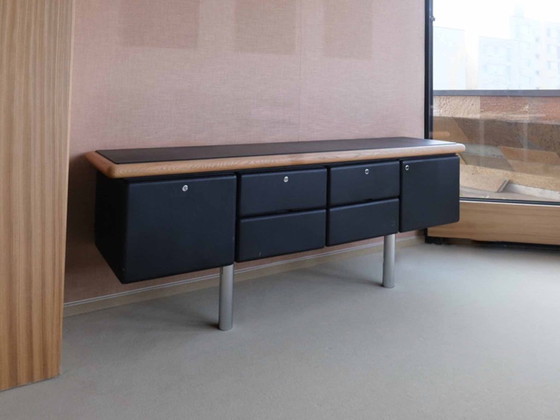 Image 1 of Black Warren Platner for Knoll Sideboard in Black Leather and Oak, Designed in 1973