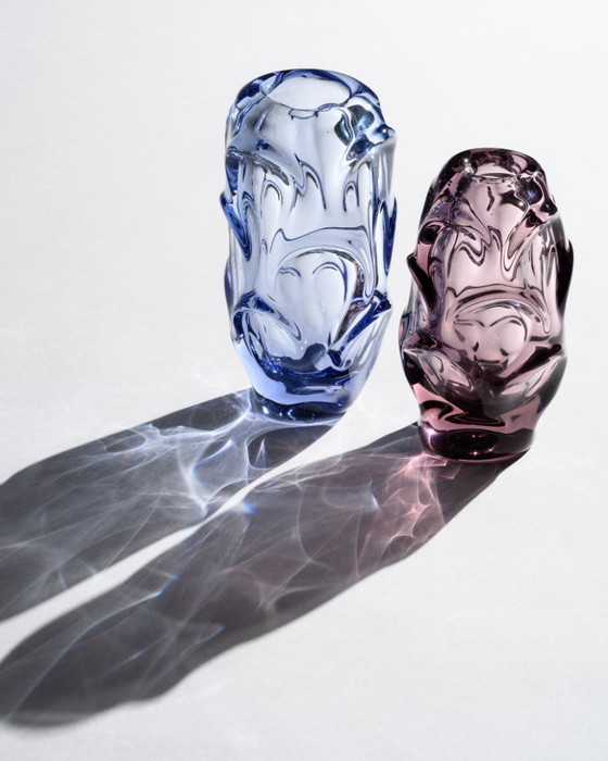 Image 1 of Mid-Century Glass Duo Jan Beránek Škrdlovice Sculptural Mastery in Lilac & Pink