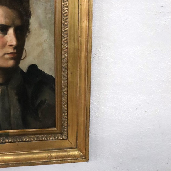 Image 1 of Oil Painting on Canvas, Female Portrait Signed Nazzareno Sidoli