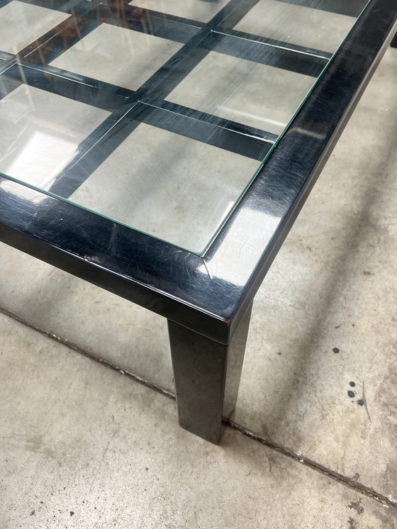 Image 1 of Tavolino da caffè vintage nero lucido con piano in vetro, stile giapponese, anni '80