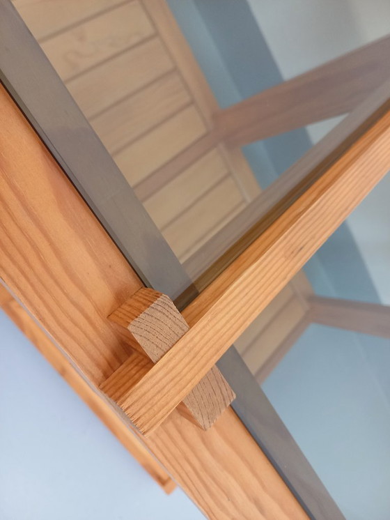 Image 1 of Vintage rectangular coffee table in pine and smoked glass from the 70s/80s