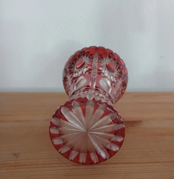 Bohemia Crystal Glass Vase Red Cut Vintage – Bohemia Kristallglas (photo 4 of 5)