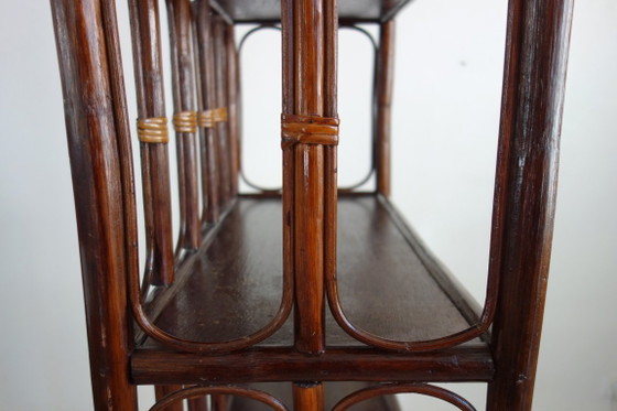 Vintage rotan en bamboe Boekenkast met 5 planken, Boekenkasten, Bruin (foto 9 van 13)