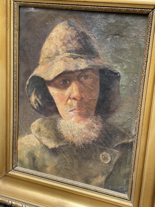 Urks fisherman, old oil on canvas, framed