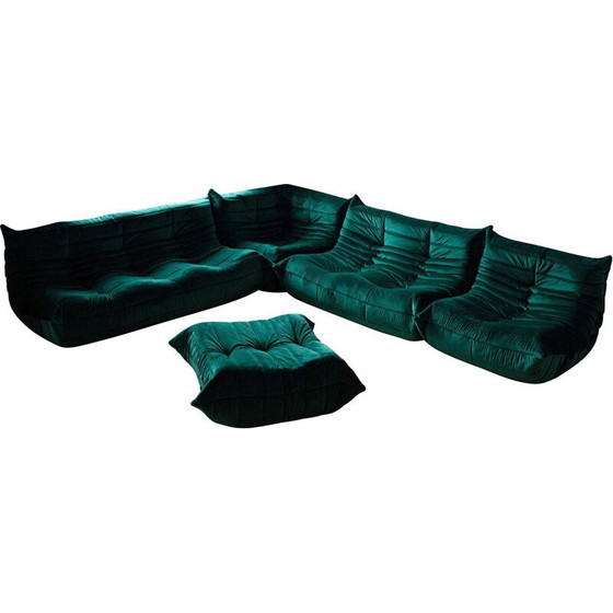 Image 1 of Togo vintage living room set in green velvet by Michel Ducaroy for Ligne Roset, France 1973