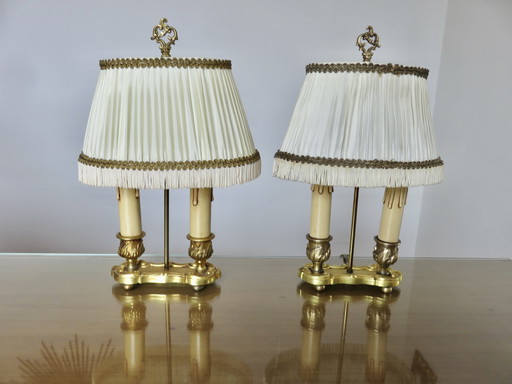 Paire De Lampes Bouillotte En Bronze Doré Style Empire