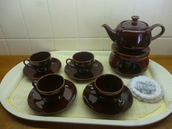 Image 1 of 4 x Vintage 1960s Brown Pottery Coffee, Tea, Breakfast Set
