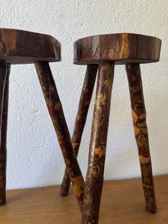 Image 1 of 60's Brutalist wood stools