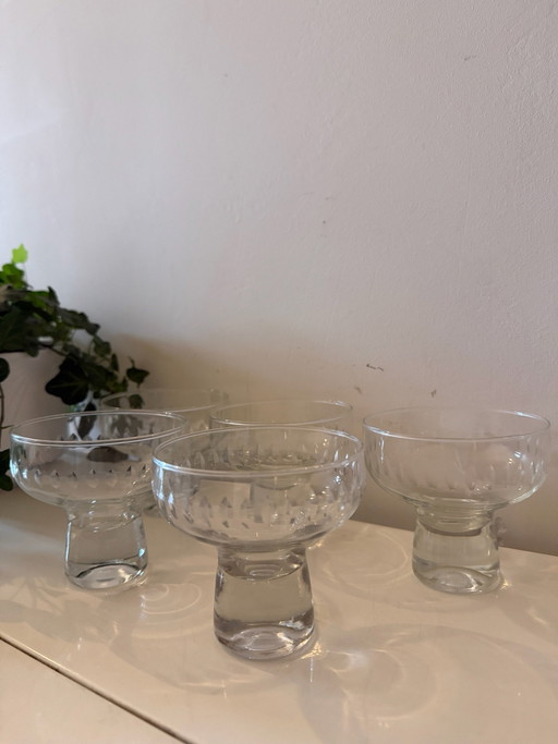 Set di 5 coppe in cristallo Mid-Century