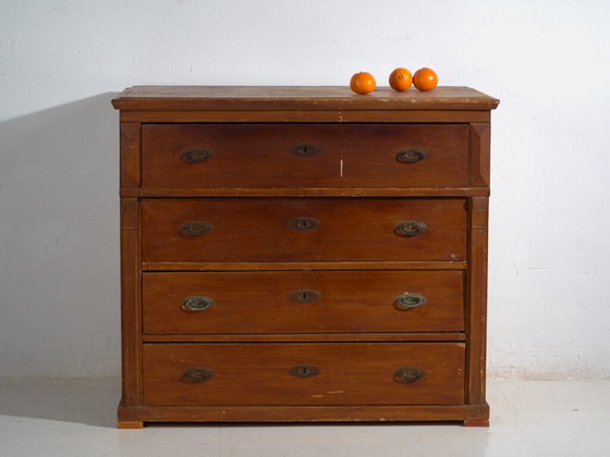 Antique Central European four-drawer chest of drawers – Central Europe, circa 1910 – Wood, Brass, Rustic (photo 5 of 40)