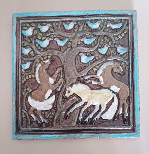 Targa murale vintage in ceramica scandinava realizzata da Thomas Hellström per Nittsjö Keramik, anni '70. – wanddecoratie