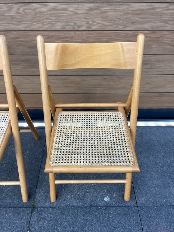 Image 1 of Vintage wooden folding chair with rattan seat midcentury Italy