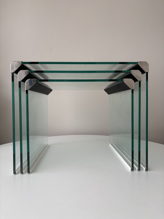 Image 1 of Galotti & Radice "T35" nesttafels glas 1975 Italiaans design