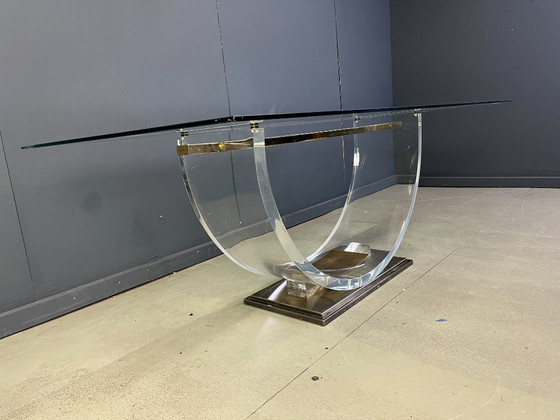 Image 1 of Vintage lucite and brass dining table, 1970s
