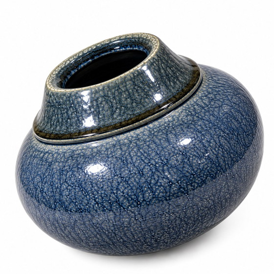 Vintage blue ceramic vase (photo 3 of 5)