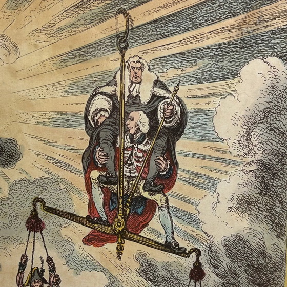 Image 1 of Raro originale colorato a mano - L'equilibrio del gabinetto - James Gillray (1757-1815)