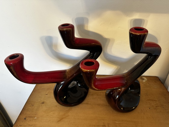 Image 1 of Pair of Ceramidi ceramic candlesticks from the 60s