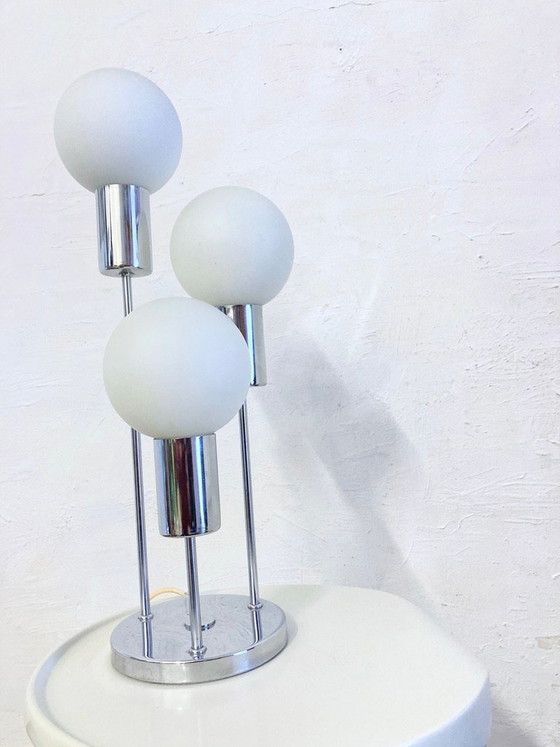 Image 1 of Space Age spherical table lamp from the 70s, chrome and glass