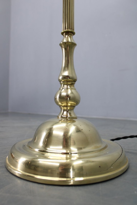 Image 1 of 1970s Czechoslovak Floor Lamp in Brass with Milky Glass Shades