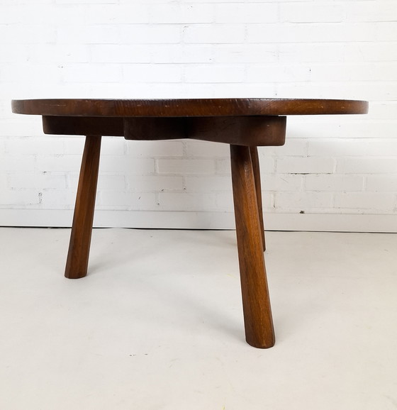 Image 1 of Vintage salontafel wabi sabi brutalist rond hout bruin