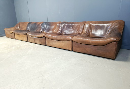 Canapé modulable DS46 en cuir, 5 pièces, par De Sede, 1970